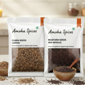 amoha spices rajasthani tadka combo: 100g bold jeera & 100g micro rai (2 x 100 g)